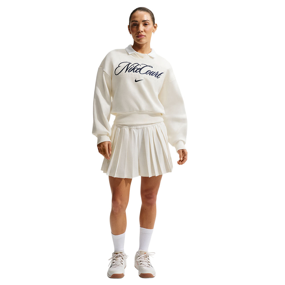Nike Womens French Terry Crew Neck Pullover in White Color