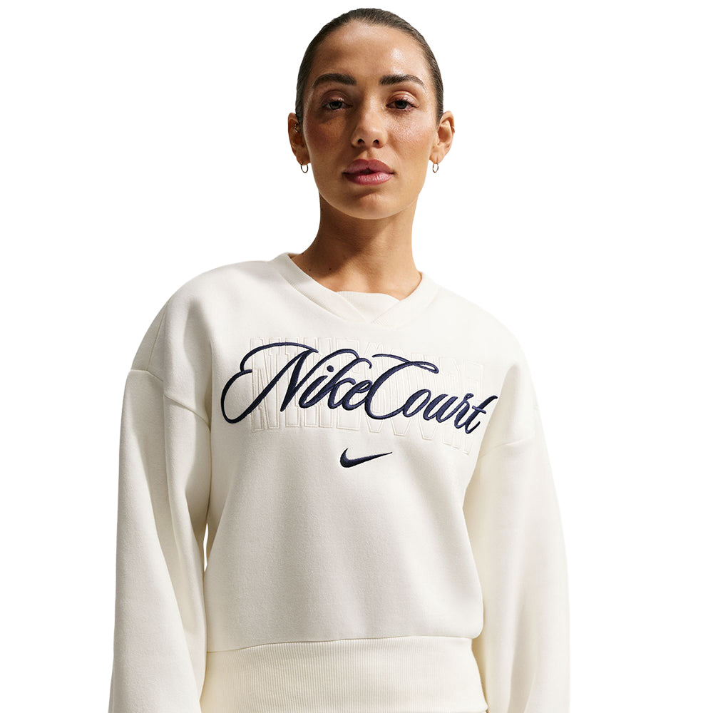 Nike Womens French Terry Crew Neck Pullover in White Color