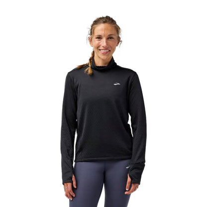 Brooks Womens Notch Thermal Long Sleev Tops in Black Color