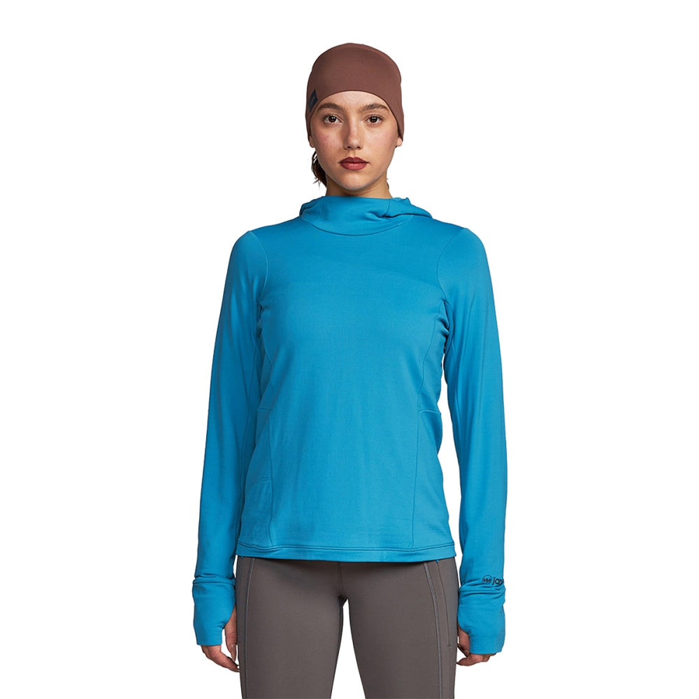 Janji Womens Rover Merino Hoodie Pullover in Blue Color