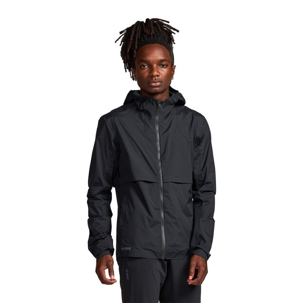 Janji Mens Rainrunner Pack Jacket Running Jackets in Black Color
