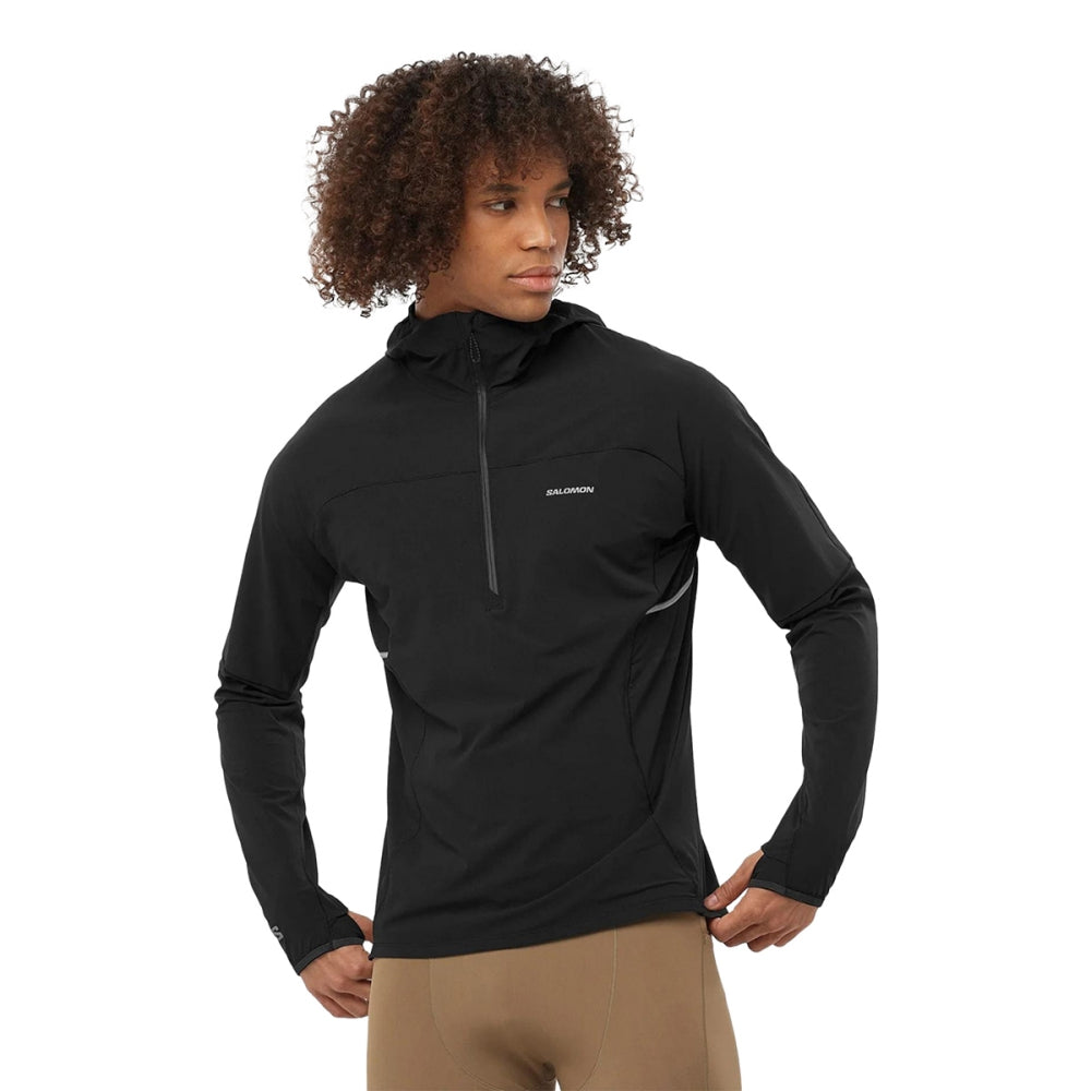 Salomon Mens Sense Aero Hybrid1/2 zipHd Running Jackets in Black Color