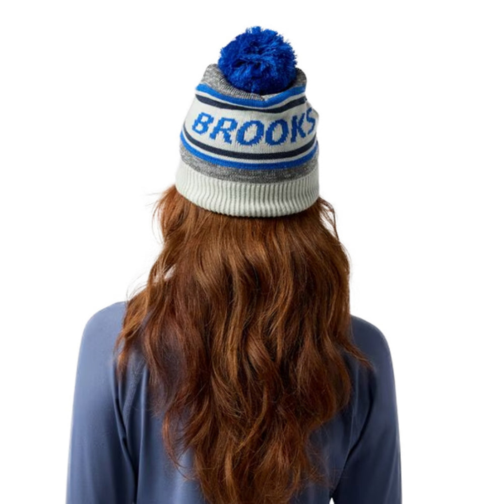 Brooks Unisex Heritage Pom Beanie Winter Hats in Blue Color