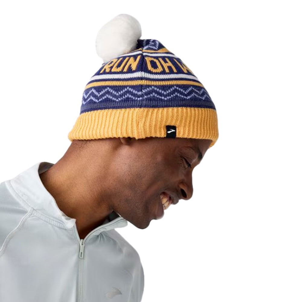 Brooks Unisex Heritage Pom Beanie Winter Hats in Orange Color