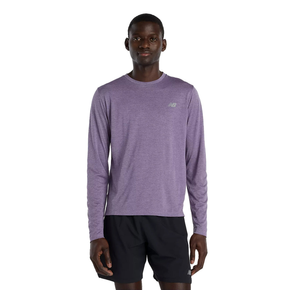 New Balance Mens Athletics Ls Tops in Purple Color