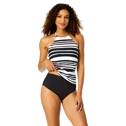Womens Bardot Stripe High Neck Tankini Top