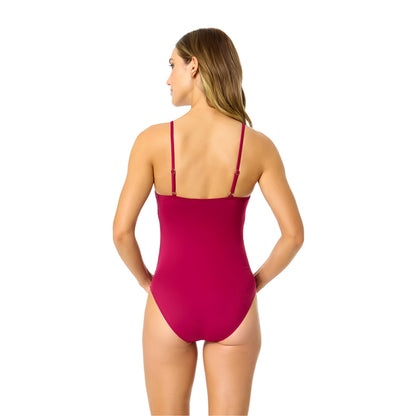 Anne Cole Collection Shirred Lingere Maillot Swimsuits in Red Color