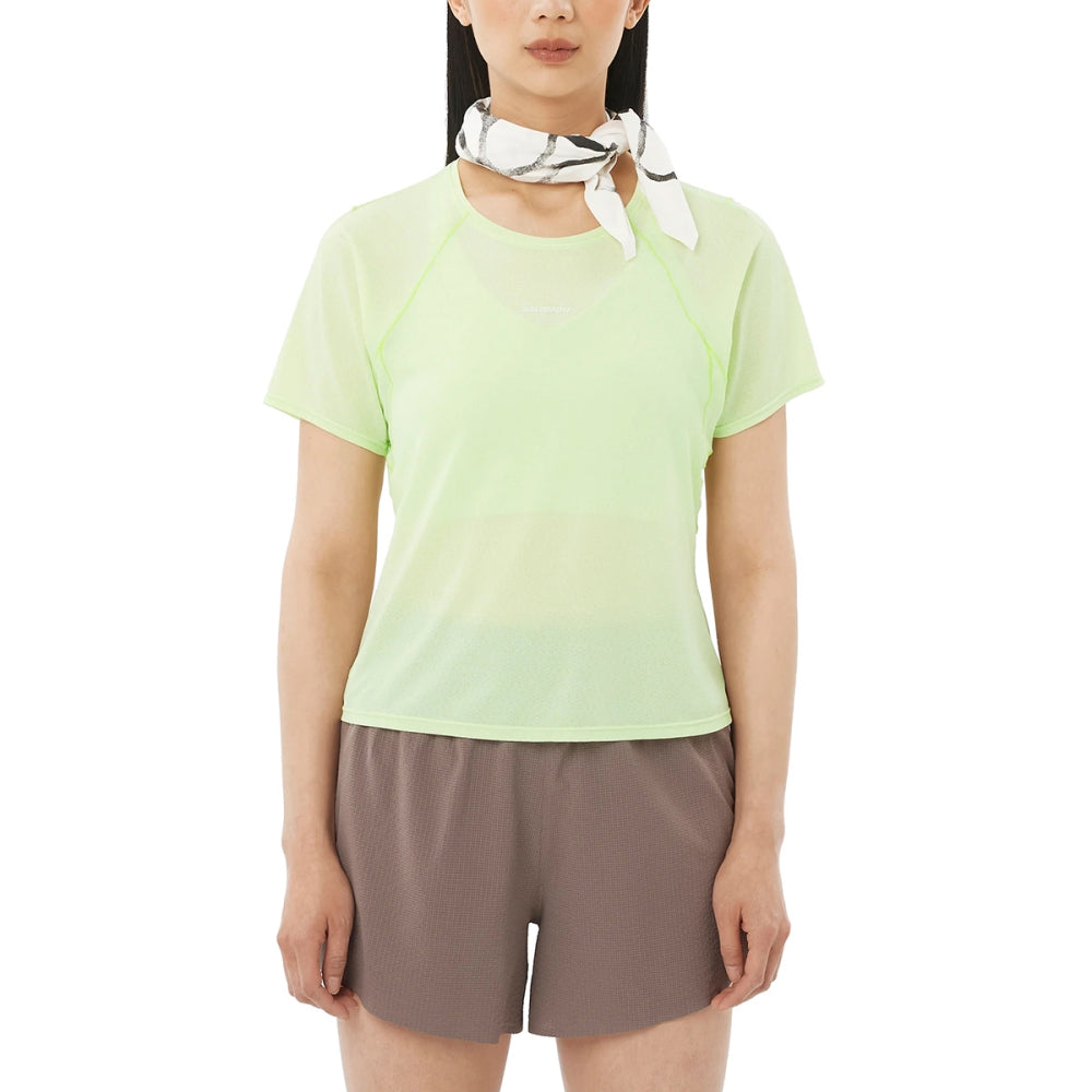Salomon Shkout Air Cropp short sleeve Tee Tops in Green Color