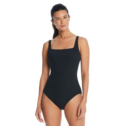 Bleu/Rod Beattie Square Neck Tank Swimsuits in Black Color