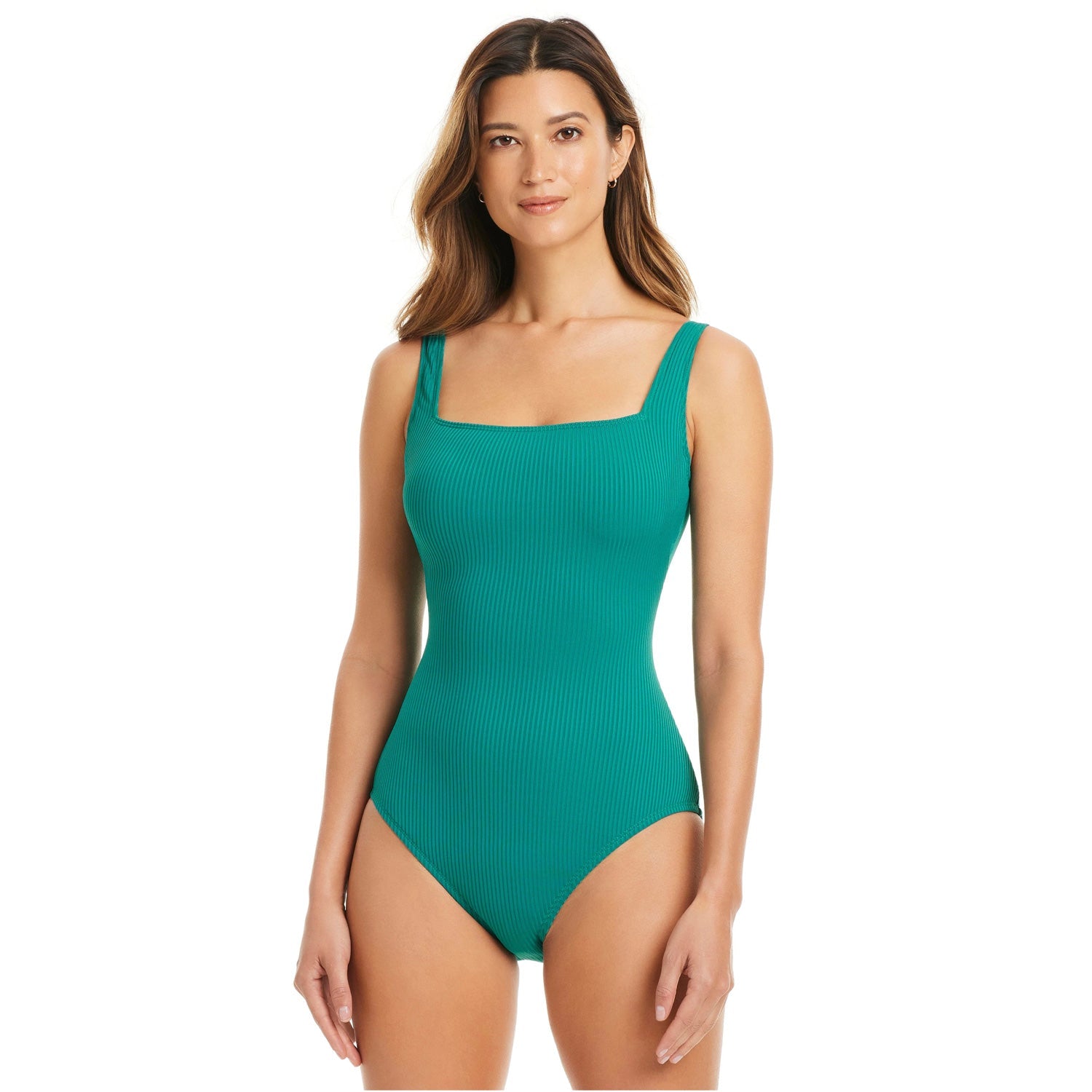 Bleu/Rod Beattie Square Neck Tank Swimsuits in Green Color