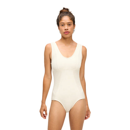 Seea Womens Adi one piece Compress Rib Swimsuits in White Color