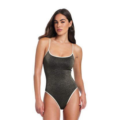 Red Carter Classic Tank Suit W Bind Swimsuits in Black Color