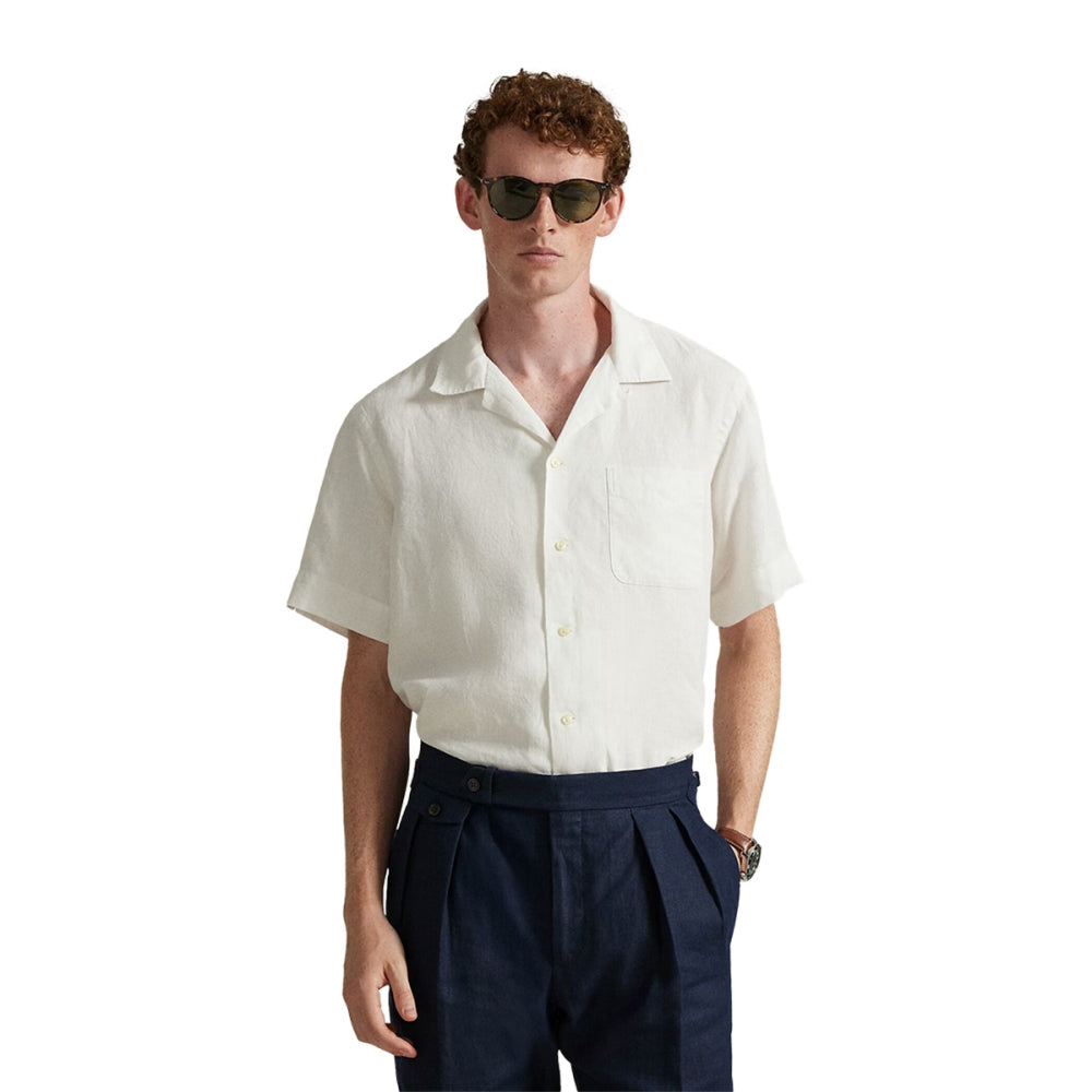 Polo Ralph Lauren S/S Slubby Linen Shirt Tops in White Color