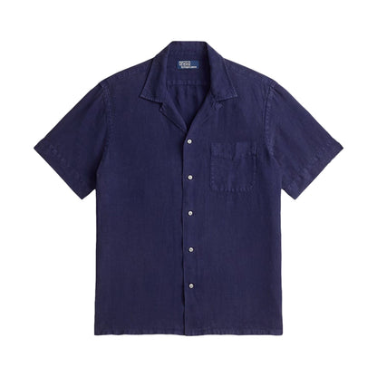 Polo Ralph Lauren S/S Slubby Linen Shirt Tops in Blue Color