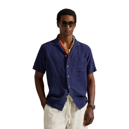 Polo Ralph Lauren S/S Slubby Linen Shirt Tops in Blue Color