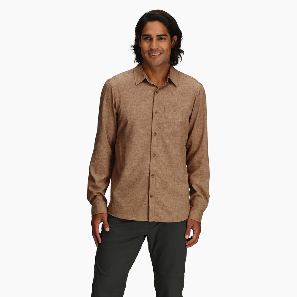 Royal Robbins Mens Amp Lite 11 L/S Tops in Brown Color