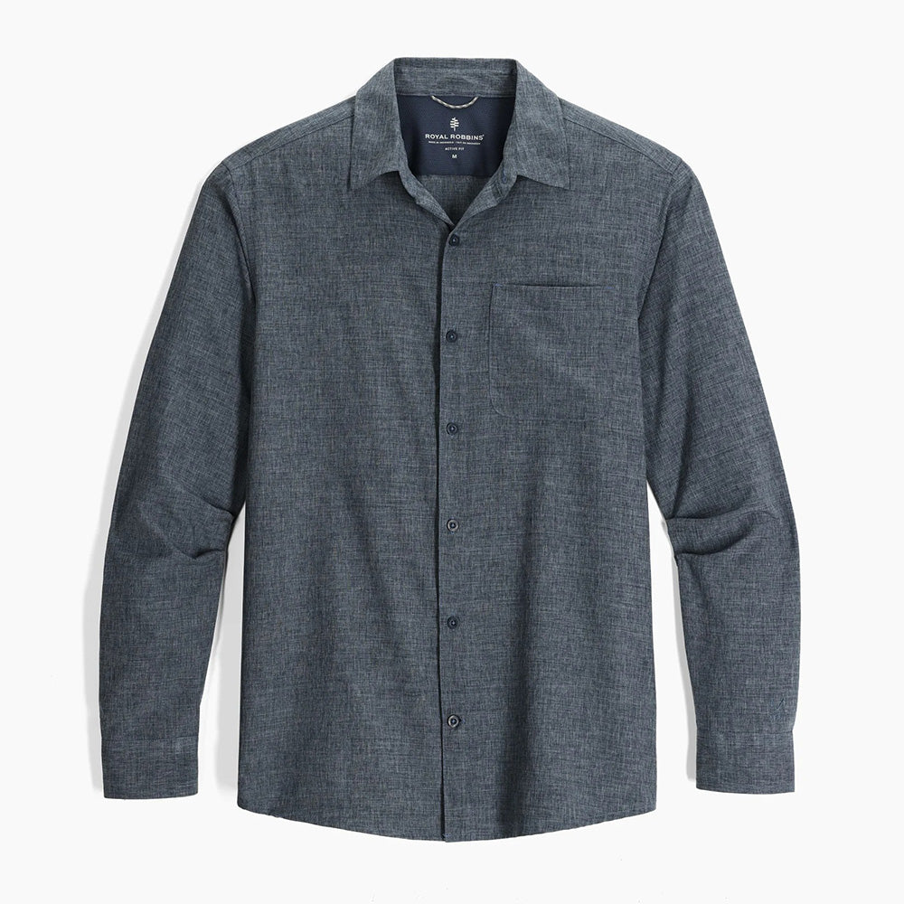 Royal Robbins Mens Amp Lite 11 L/S Tops in Blue Color