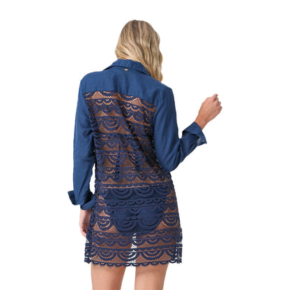 Pq Swim Lace Millie Tie Tunic Tops in Blue Color