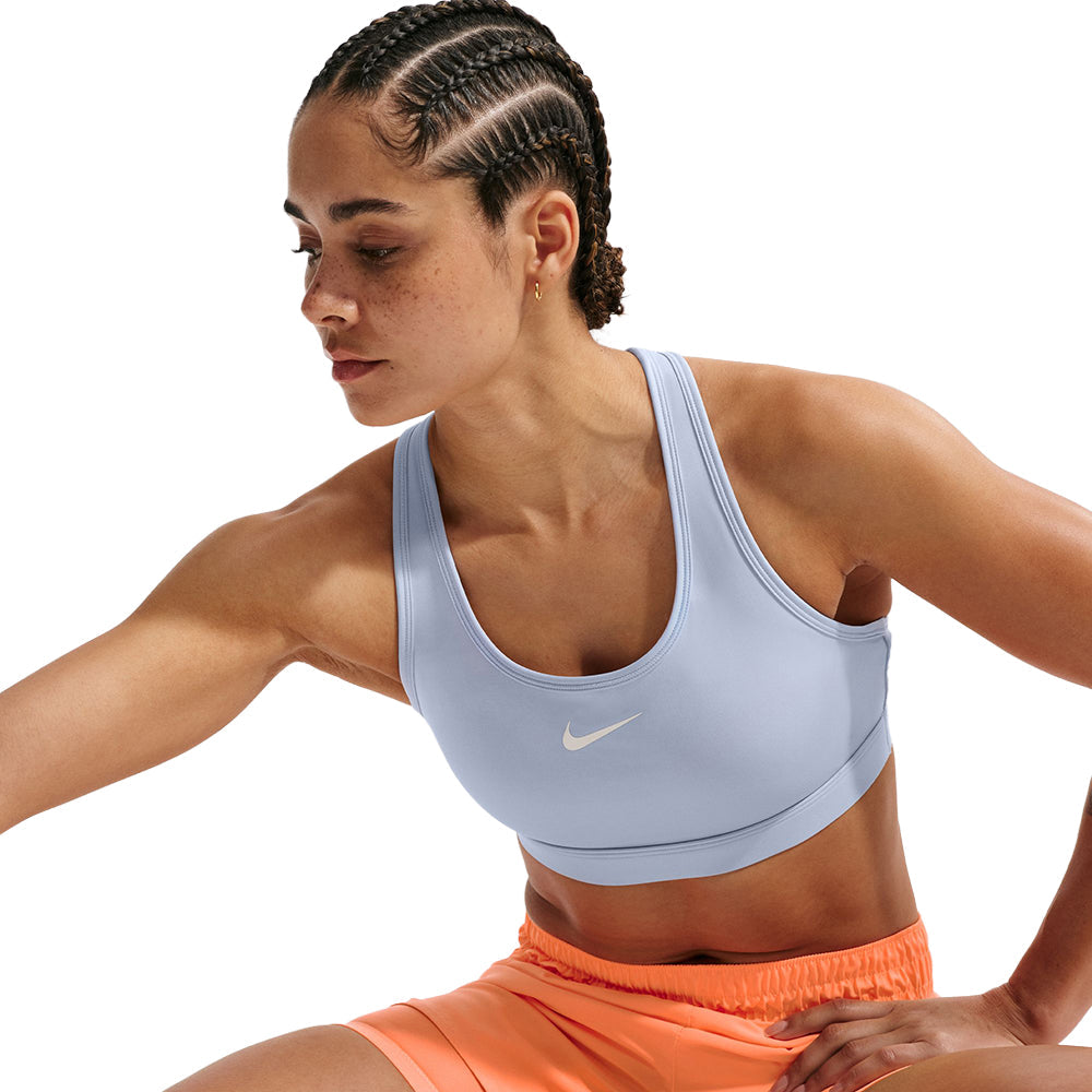 Nike Swoosh Medium Support Sports Bras in Blue Color