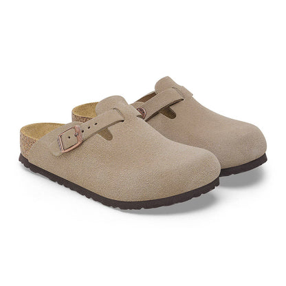 Birkenstock Boston Kids Suede Taupe Sandals in Khaki Color