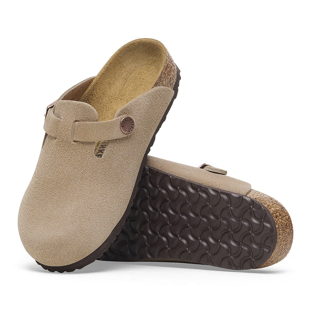Birkenstock Boston Kids Suede Taupe Sandals in Khaki Color