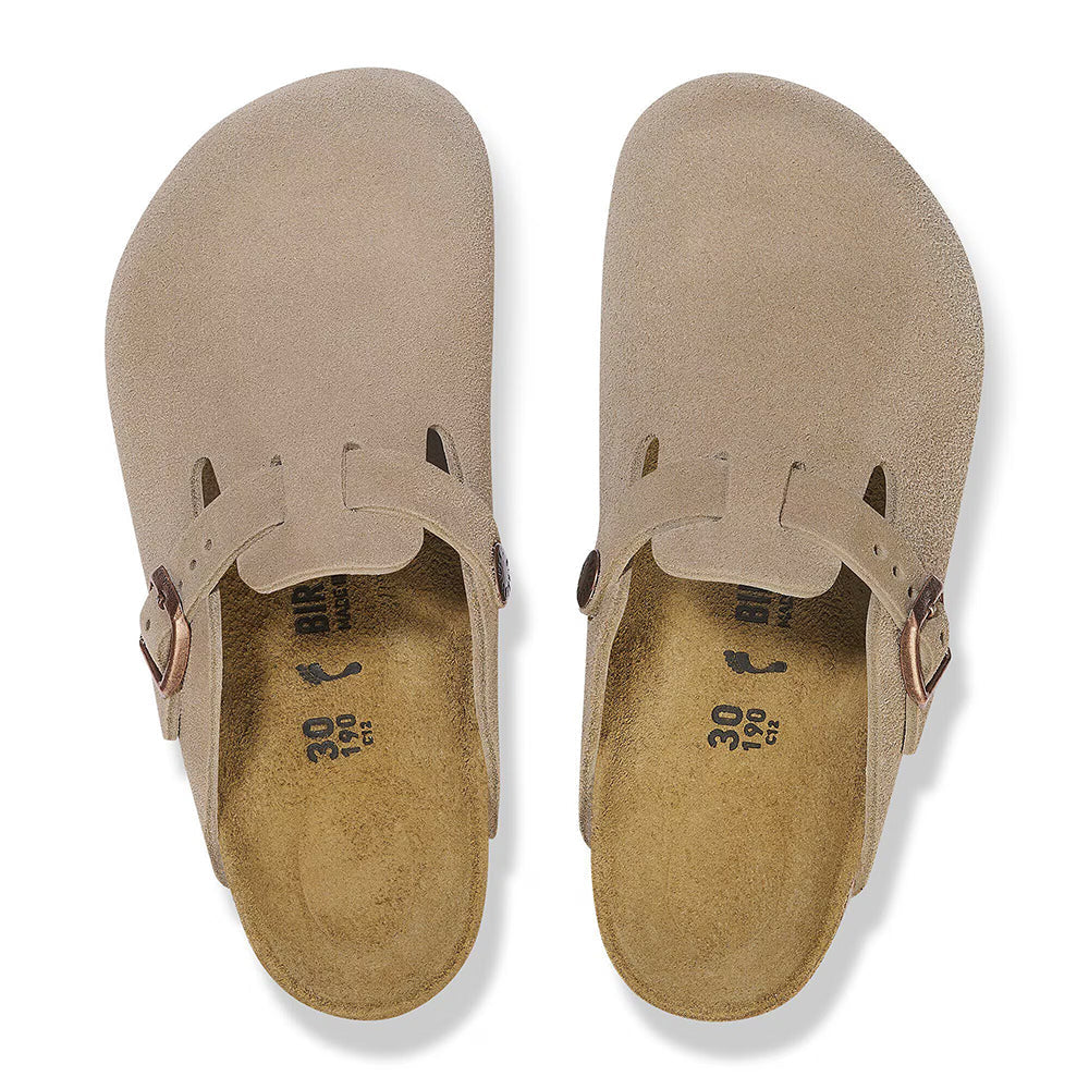 Birkenstock Boston Kids Suede Taupe Sandals in Khaki Color