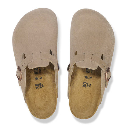 Birkenstock Boston Kids Suede Taupe Sandals in Khaki Color