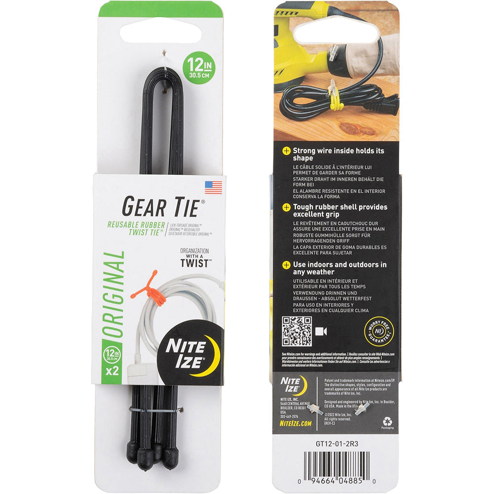 Nite Ize Gt Rsble Rbr Twst 12I 2P Camping Accessories in Black Color