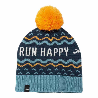 Brooks Unisex Heritage Pom Beanie Winter Hats in Blue Color