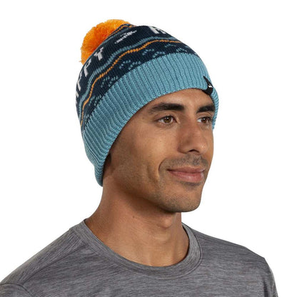 Brooks Unisex Heritage Pom Beanie Winter Hats in Blue Color