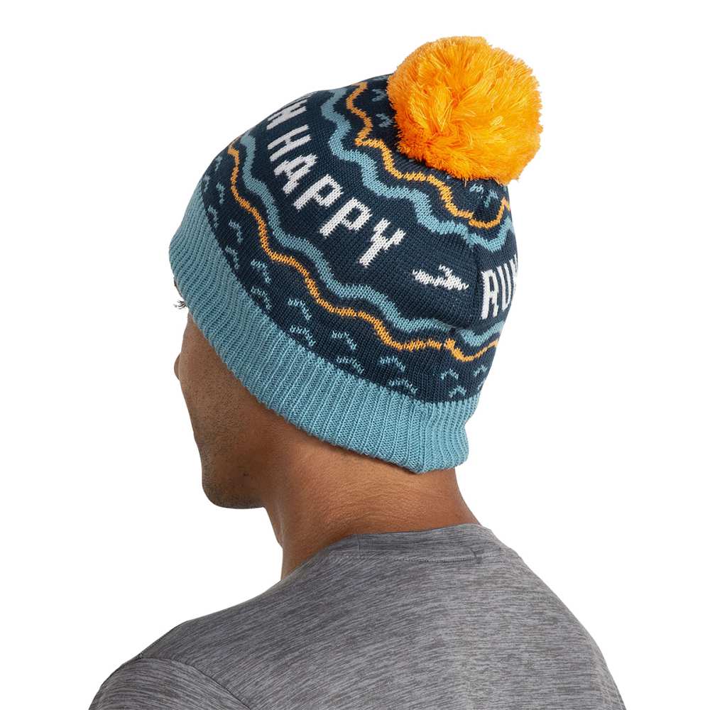 Brooks Unisex Heritage Pom Beanie Winter Hats in Blue Color
