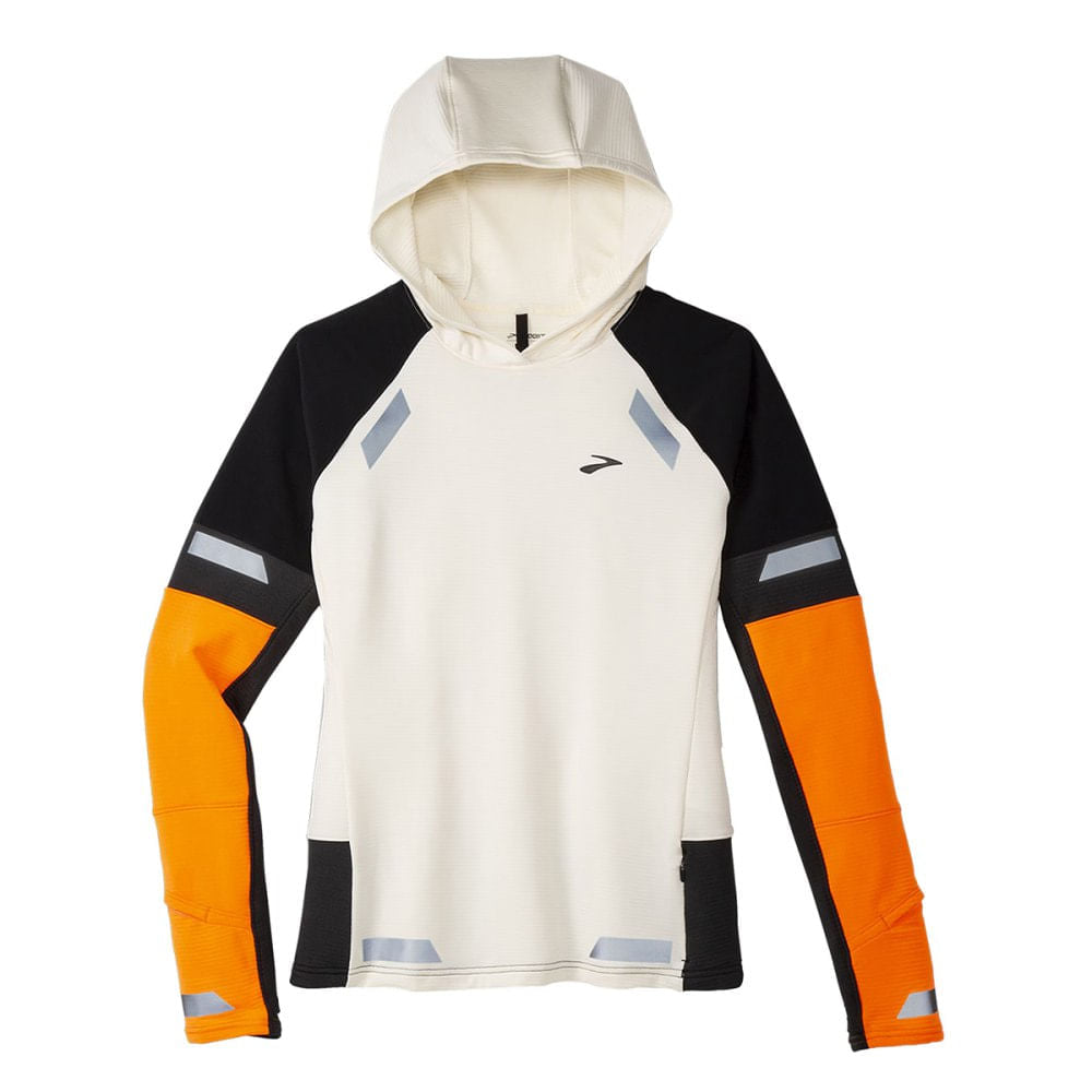 Brooks Womens Run Visible Thermal Hood Pullover in White Color