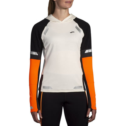 Brooks Womens Run Visible Thermal Hood Pullover in White Color