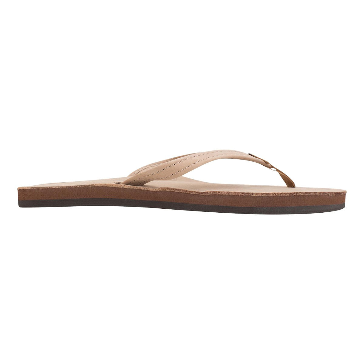Rainbow Womens Premium Thin Leather Flip-Flops in Brown Color