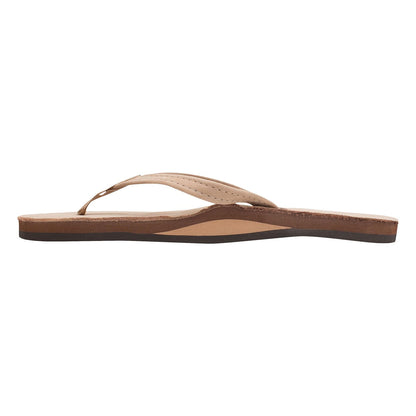 Rainbow Womens Premium Thin Leather Flip-Flops in Brown Color