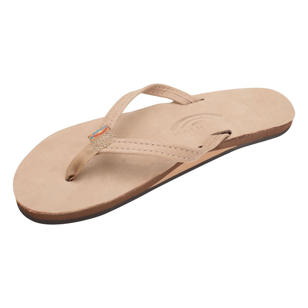 Rainbow Womens Premium Thin Leather Flip-Flops in Brown Color