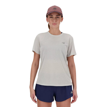 New Balance Womens Athletics T-Shirt Tops in White Color