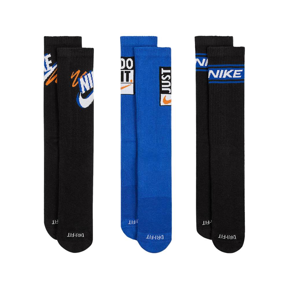 Nike Unisex 3Pk Pls Crew Sport Socks in Multi Color