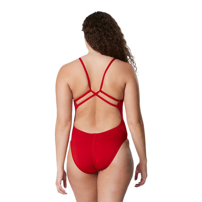 Speedo Womens End Solid Strappy Back Swimsuits in Red Color
