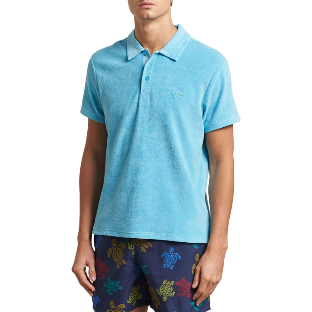 Vilebrequin Mens Phoenix Terry Polo Tops in Blue Color