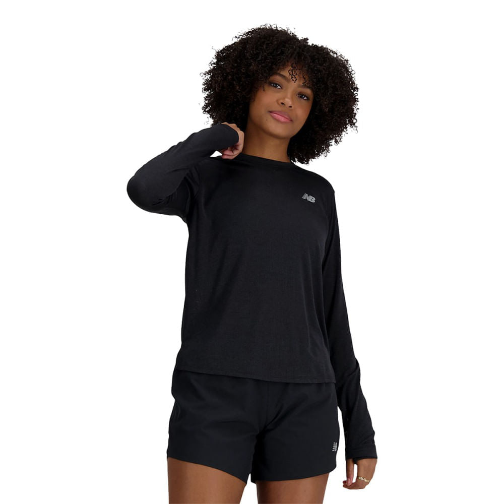 New Balance Womens Athletics Long Sleeve Tops in Grey Color