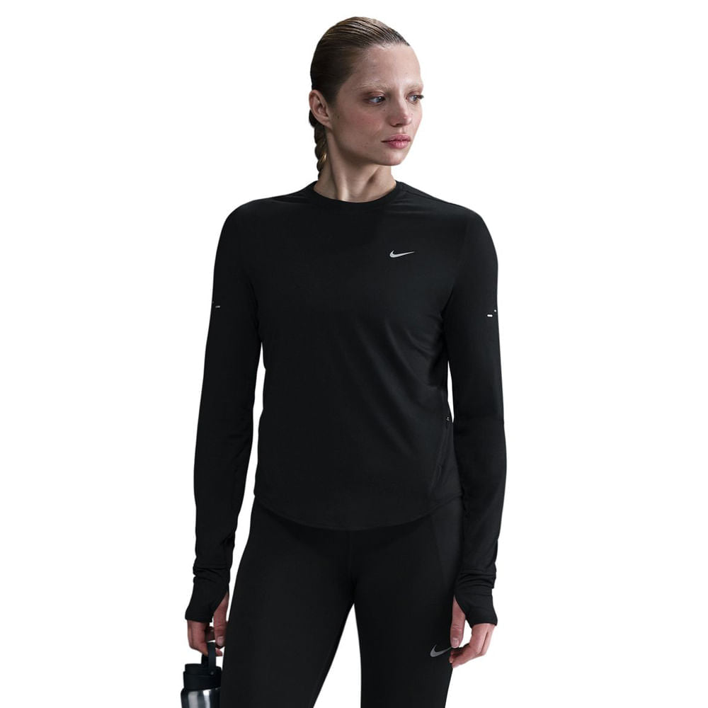 Nike Womens Swift Df UV Ls Crew Tops in Black Color