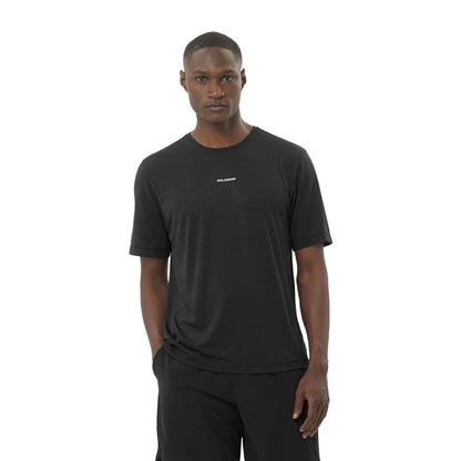 Salomon Mens Shkout Core short sleeve Tee M Tops in Black Color