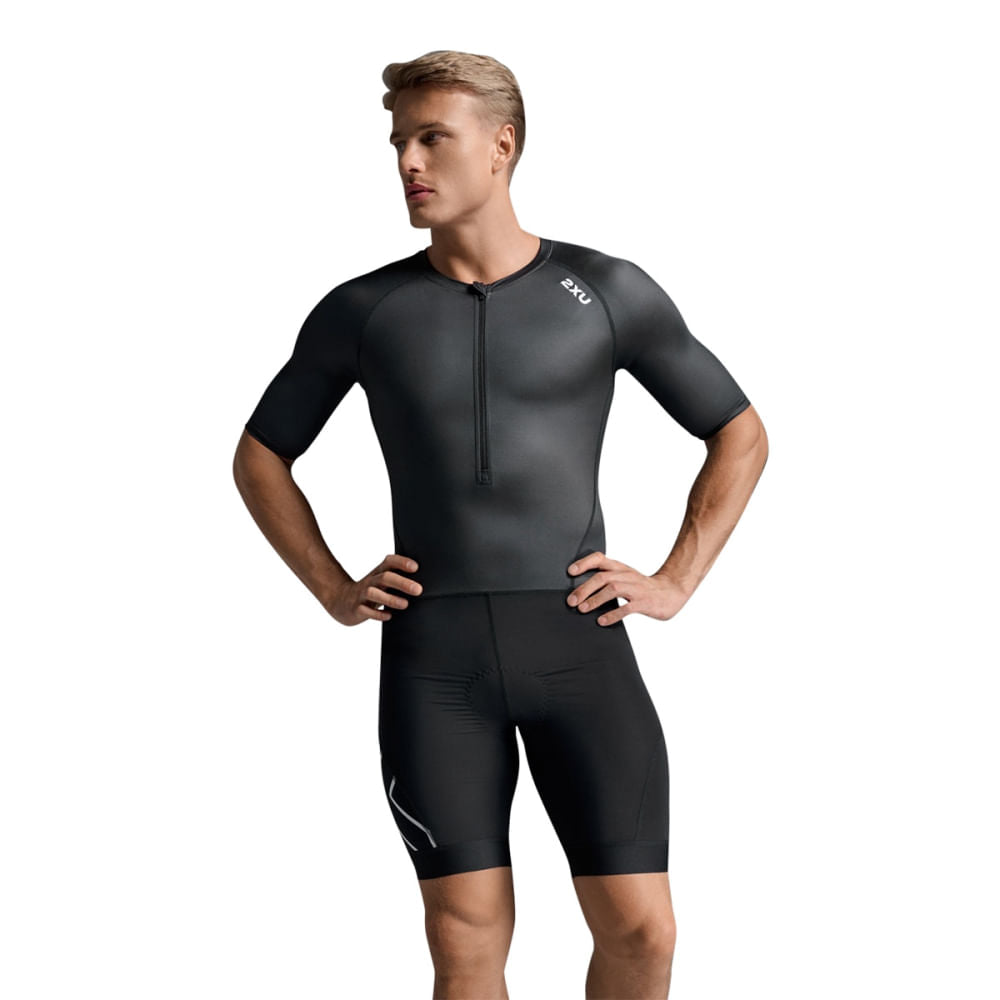 2Xu Mens Core Sleeved Trisuit Triathlon Suits in Black Color