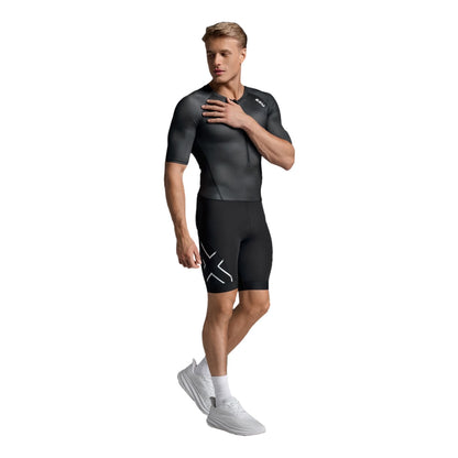 2Xu Mens Core Sleeved Trisuit Triathlon Suits in Black Color