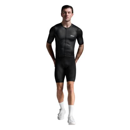 2Xu Mens Aero Hex Tri Sleeved Top Jerseys in Black Color