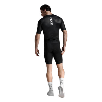 2Xu Mens Aero Hex Tri Sleeved Top Jerseys in Black Color