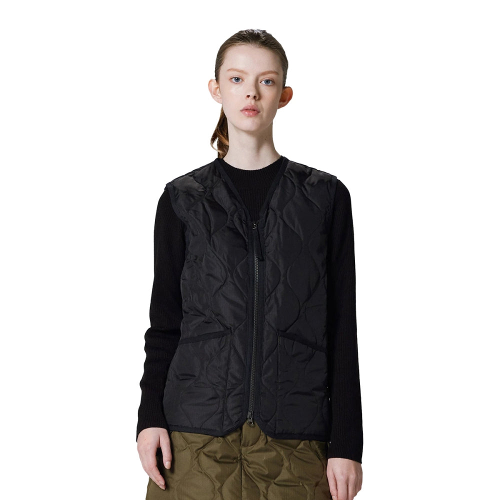 Taion Unisex V Neck W-Zip Down Vest Midlayer in Black Color
