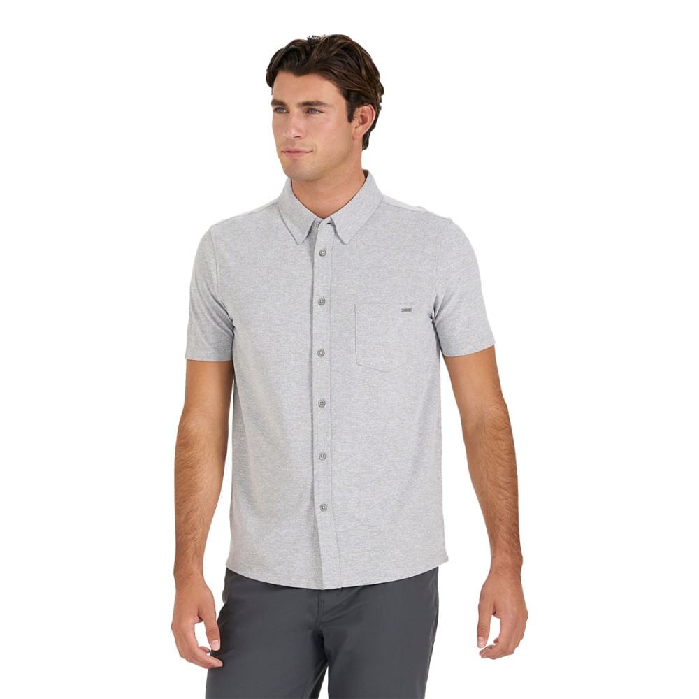Vuori Mens Ace Button Down short sleeve Tops in Grey Color