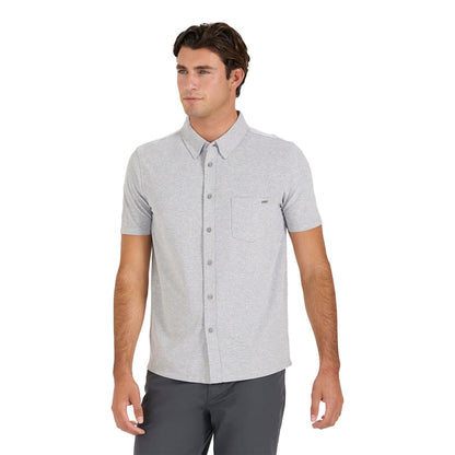 Vuori Mens Ace Button Down short sleeve Tops in Grey Color